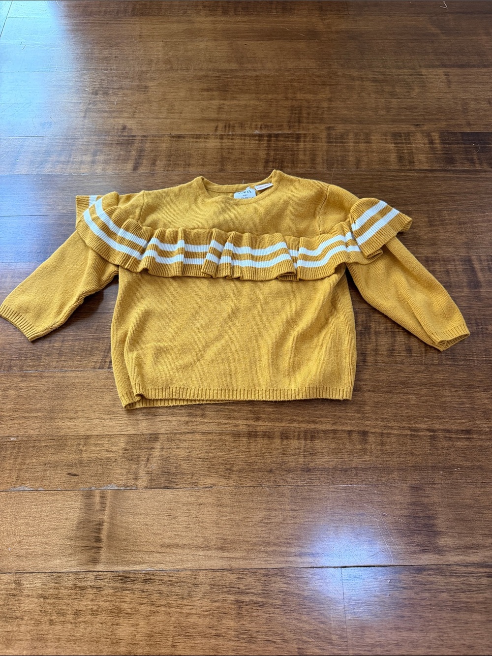 Zara Mustard Ruffle Stripe Girls Sweater